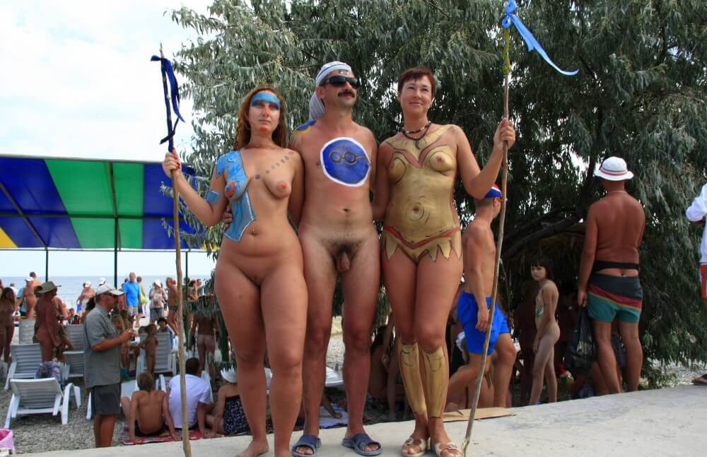 Three Painted Girl Poses pics - Nudism is freedom without limits