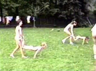 A nudist gathering at the stadium and sports - Completely naked people on planet Earth