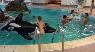 Indoor dolphin ride Full HD - Leaving the house while naked